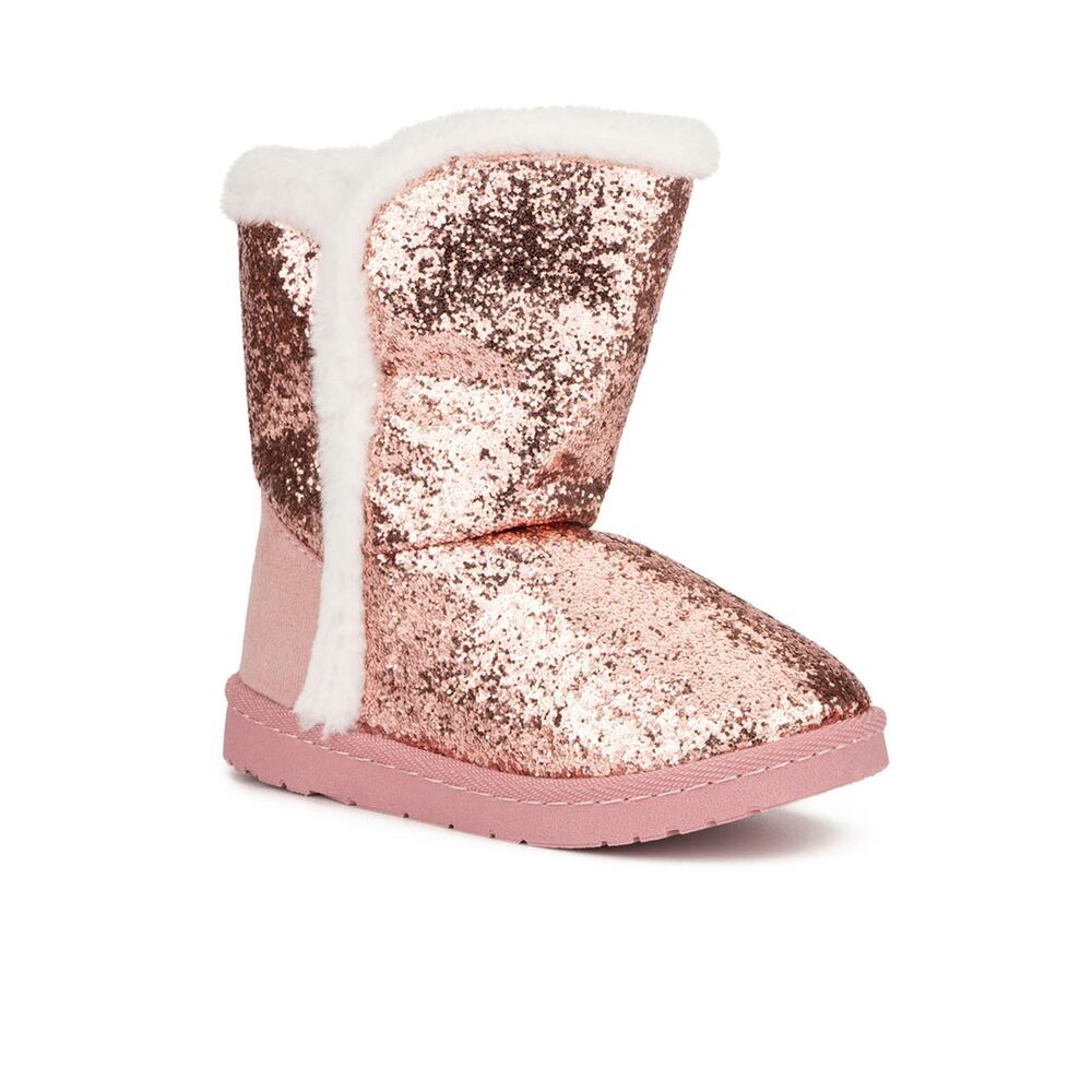 Little Girl's Olivia Miller OMG Glitter Faux Fur Lined Winter Boots - Pink 1 NWT